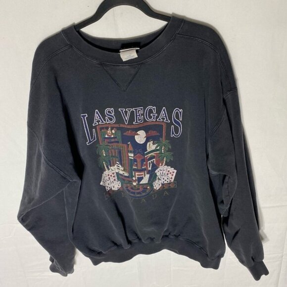 SOLD-Vintage Discus Athletics Black Oversized Las Vegas Crewneck Sweatshirt L - Picture 1 of 16